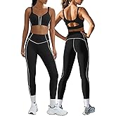 Nirovien Womens 2 Piece Workout Sets Athletic Gym Sets Butt Lifting Leggings and High Impact Sports Bra Yoga Sets