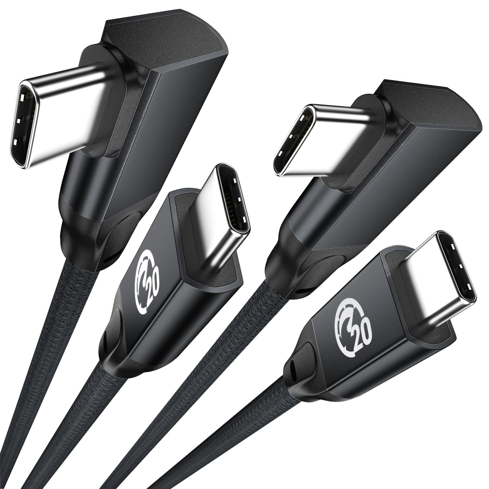 UseBean USB C to USB C Cable Right Angle 100W 2M, [2 Pack] USB C 3.2 Gen2x2 20Gbps Cable 4K Video, Type-C PD Fast Charging Cord, for iPhone 16 15 Pro Max, MacBook Pro, iPad Pro/Air, Galaxy S25/S24