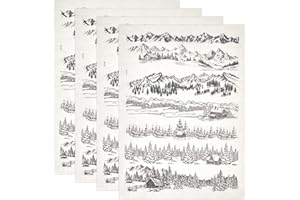 BENECREAT 4 Sheets Snow Cabin Ceramic Decal, Mountain Underglaze Paper Transfer, Porcelain Under Glaze Transfers for Ceramic 