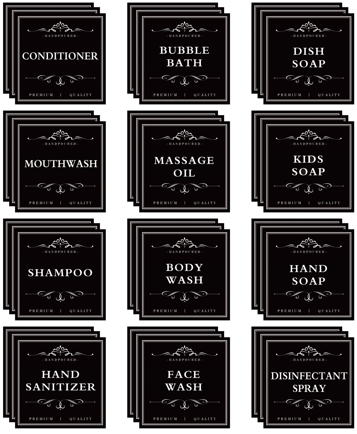 Photo 1 of 36 PCS Printed Waterproof Labels for Shampoo and Conditioner Bottles,Bathroom Soap Dispenser Organization Label Stickers Black