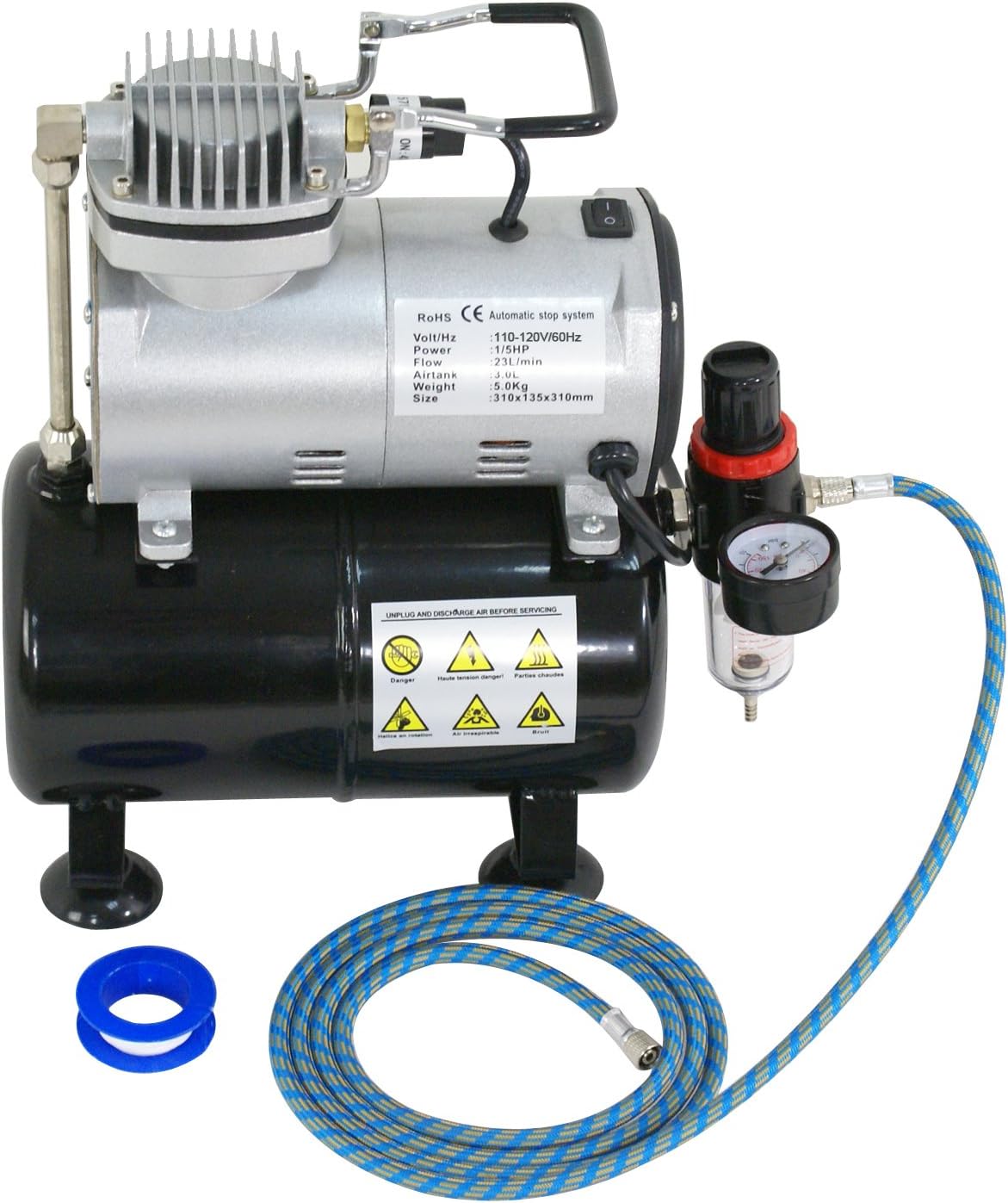 ZENY Pro 1/5 HP Airbrush Air Compressor Airbrushing Kit w/ 3L Tank and 6FT Hose Multipurpose for Spraying Cake Decorating Tattoo Nail Craft Painting: Arts, Crafts & Sewing