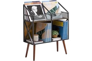 EYOCAL Vinyl Record Storage Holder Rack,250 LP Wooden Record Display Table for Albums Books Magazines Files for Living Room Bedroom Patent Pending