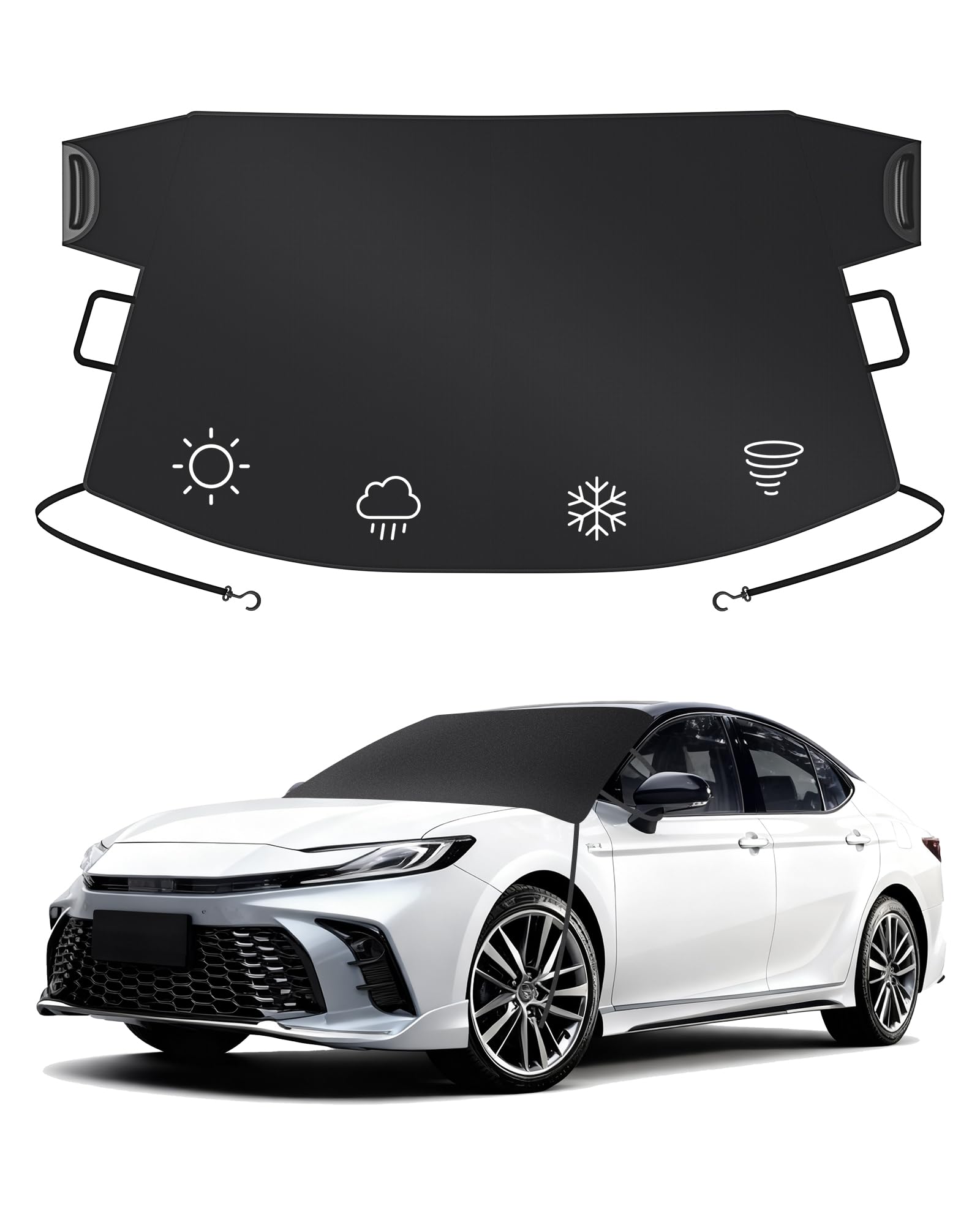 Fluxelle Windshield Cover for Ice and Snow | 600D Upgraded Heavy Duty Oxford Fabric | Car Snow Cover for Most Sedans, SUVs, Trucks | Protection from Snow, Ice, Frost | Winter Car Accessories (67