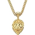 W/W Lifetime Lion Necklace 18K Gold Stainless Steel Head Pendant Necklace Mens Hip Hop Rapper With 6MM Miami Stainless Steel Cuban Link Chain 24inches