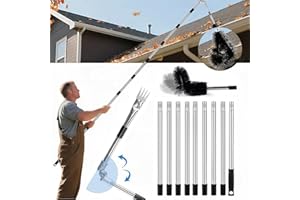 Gutter Cleaning Tool from Ground 12.8FT Adjustable Length Gutter Cleaning Pole All-in-One Kit with 180° Pivot Head & Replacea
