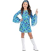 Fun Costumes 70s Disco Outfit | Wild Flower Patterned Dress | Girls Retro Costume For Halloween