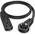 Maximm Cable 2 Ft 360° Rotating Flat Plug Extension Cord/Wire, 16/3 AWG Multi 3 Outlet 3-Prong Grounded Wire- Black - UL Certified