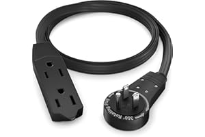 Maximm Cable 2 Ft 360° Rotating Flat Plug Extension Cord/Wire, 16 AWG Multi 3 Outlet Extension Wire, 3 Prong Grounded Wire - Black - UL Certified