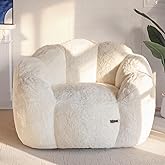MAXYOYO Bean Bag Chair for Adults, Floral Shaped Bean Bag Sofa, Ultra Soft Faux Fur Floor Sofa, Large Reading Chair for Living Room Bedroom, Beige, Single