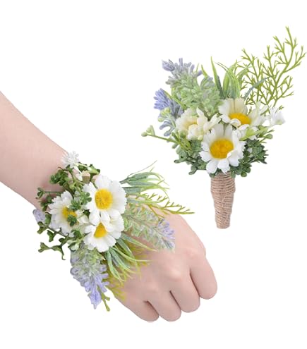 Amazon.com: LIBERGA Set of 2 White Daisy Wrist Corsage for Wedding