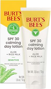 Burt's Bees SPF 30 Calming Day Face Lotion With Aloe and Rice Milk for Sensitive Skin, Sunscreen Face Lotion Soothes Redness 