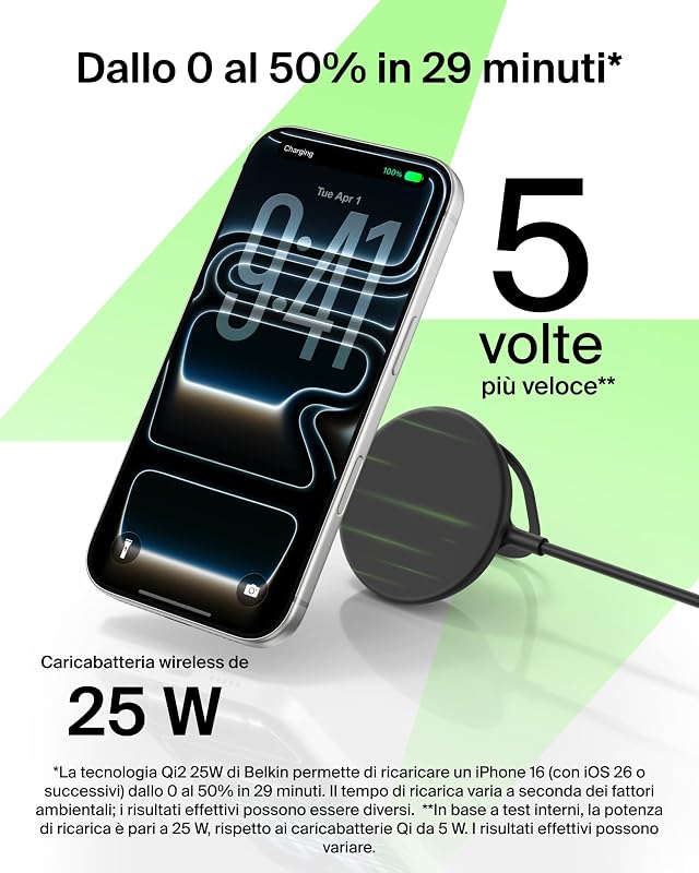 UltraCharge Chargeur Magnétique Qi2 25 W, Chargeur Sans Fil Rapide, MagSafe Avec Technologie De Refroidissement Passive, Support Pour L'iPhone 17 (Tous Modèles), Pixelsnap, AirPods Pro - Noir