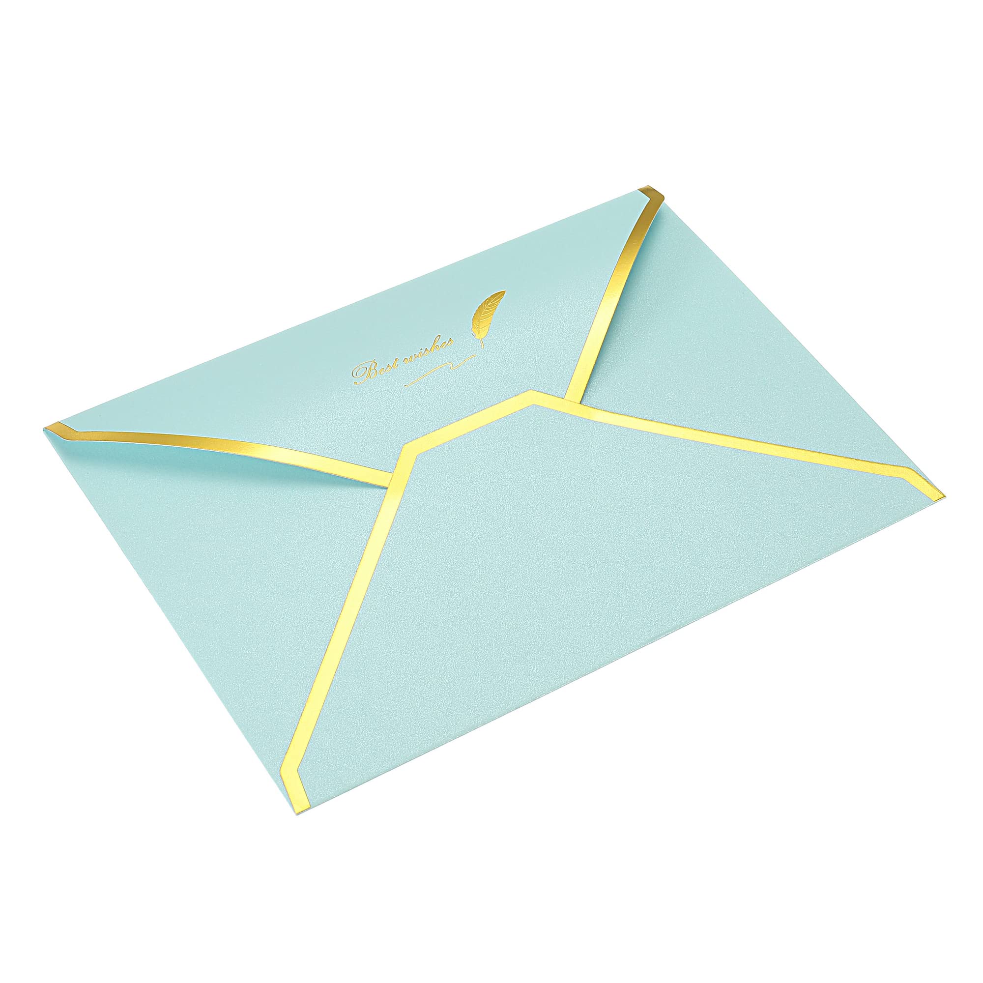 PATIKIL V Flap Envelopes, 10 Pack 7 x 5'' Luxury Style Gold Border Greeting Card Envelope for Invitations Weddings, Sky Blue