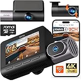 70mai 4K T800 3 Channel Dash Cam, Dash Cam Front and Rear Inside(2160P+2160P+1080P), STARVIS 2 IMX678, HDR Night Vision, Dash Camera for Cars with 512GB Card, WiFi 6, 4G LTE, ADAS, 24H Parking Mode