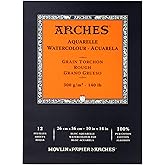 Arches Watercolor Pad 10x14-inch - Natural White 100% Cotton Paper - 12 Sheet Arches Watercolor Paper 140 lb Rough Pad - Arch