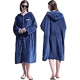 Hiturbo Surf Poncho Zipper Towel Hoodie: Oversized Hooded Wetsuit Changing Robe with Pocket - Plush Coral Fleece Swimwear for Home Beach Pool Bath - Navy