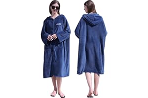 Hiturbo Surf Poncho Zipper Towel Hoodie: Oversized Hooded Wetsuit Changing Robe with Pocket - Plush Coral Fleece Swimwear for Home Beach Pool Bath - Navy