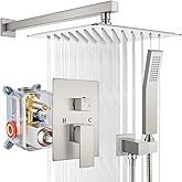 gotonovo Rainfall Bathroom Shower System Rain Shower Head and Handle Set Wall Mounted Shower Complete Combo Solid Brass Pressure Balancing Shower Mixer Valve 10 Inch Brushed Nickel