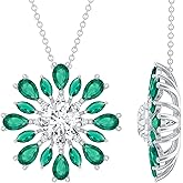Rosec Jewels Certified 1.3 Carat Moissanite and Emerald Designer Necklace With Silver Chain, D-Vs1 Quality - Gift For Special Occasions