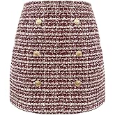 HERBATOMIA Women's Plaid Mini Skirt Pencil Above Knee Length High Elastic Waist Bodycon Zipper Vintage Short Skirts for Women