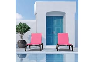 SHPAI Outdoor Chaise Lounge 2 Pieces Aluminum Patio Lounge Chair with 5 Adjustable Position Recliner Chair Outside Tanning Chairs for Patio, Beach, Yard, Pool (Pink)