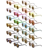 Dunzy 24 Pairs Kids Flower Sunglasses Retro Round Sunglasses for Toddler Girls Boys Beach Party, Aged 3-10(Bright Color)