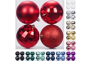 SY Super Bang 100MM/4 Large Christmas Ornaments, Christmas Ball Ornament Set for Xmas Tree, Shatterproof Decorations for Holiday, Party, Halloween, Thanksgiving, Christmas Decor - 4PCS, Red.