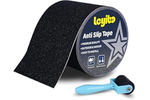 Leyibo Anti Slip Tape with Roller, 5 Inch x 35 Ft Grip Tape for Stairs Outdoor/Indoor, Waterproof Non Skid Roll for Stair Treads Non Slip, High Traction Friction Abrasive Adhesive Stair Steps – Black