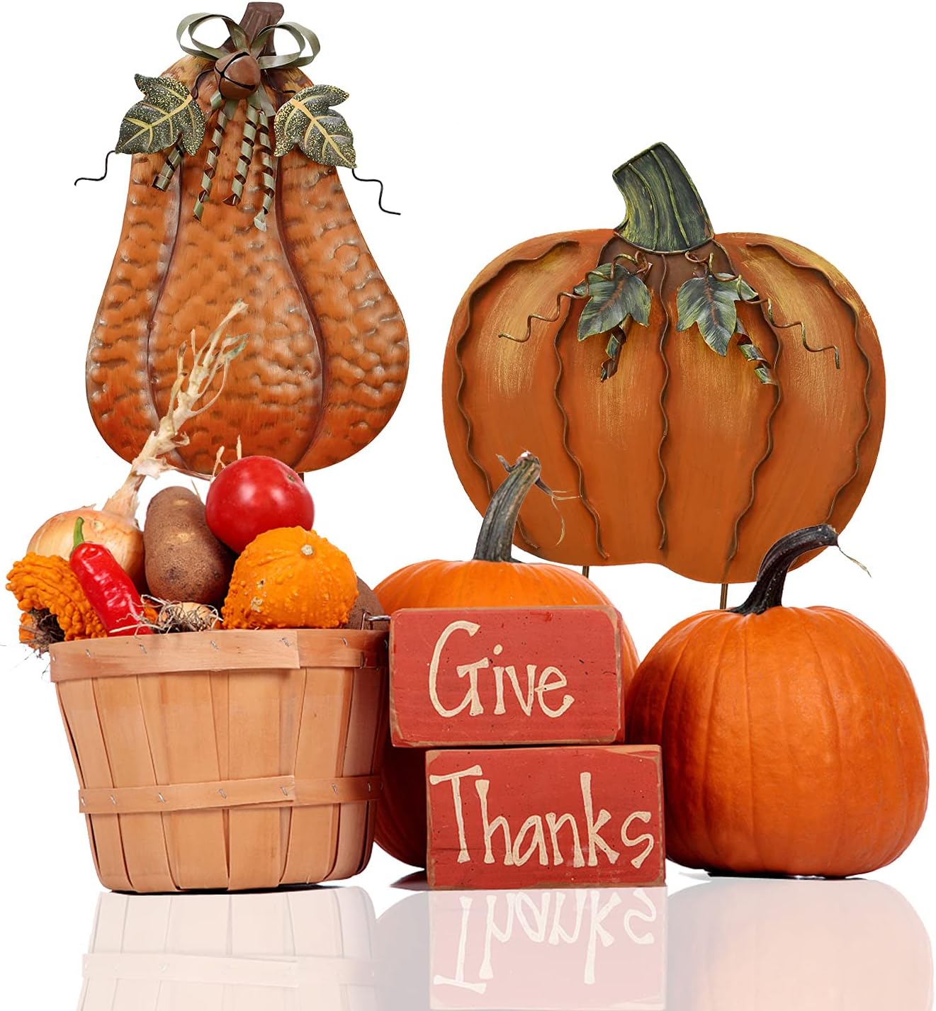 Decorative Garden Stakes - 2X Pumpkin Garden Stake Metal Pumpkin Yard Sign Fall Decor, Decorative Garden Decor Pumpkin Outdoor Stakes for Autumn Harvest Thanksgiving Halloween Rustic Pumpkin Decoration for Home