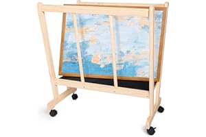 GENMOUS & CO. GENMOUS Wood Large Print Rack with Castors - Artist Display and Storage Rack,Natural Wooden Storage & Crafts Drying Racks for Canvas,Artwork,Prints,Panels,Posters,Art Shows & Galleries Display Stands