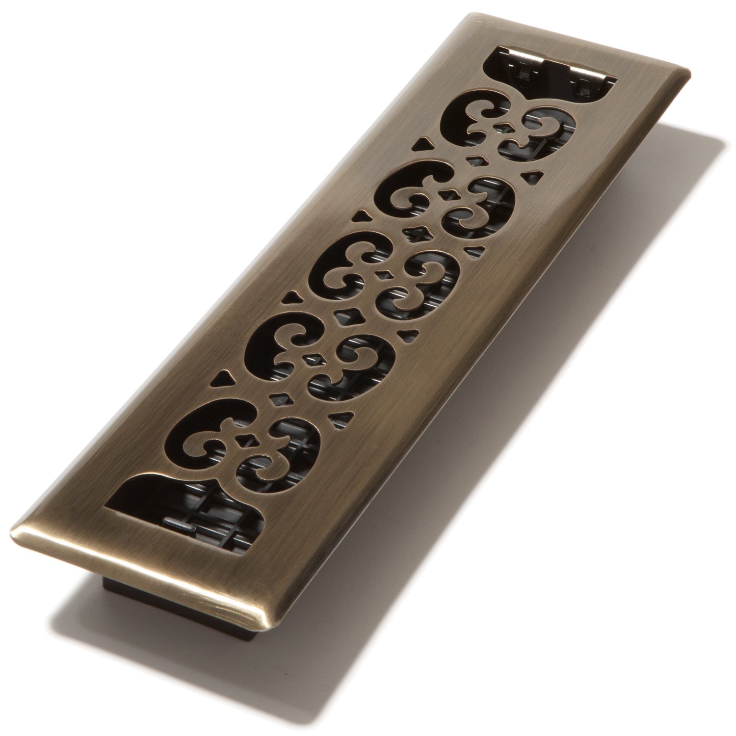 Decor Grates SPH212-A Scroll Design Floor Register, Antique Brass Finish, 2x12 Inches — image 1