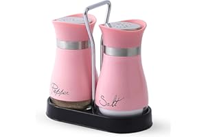Salt and Pepper Shakers Set, Stainless Steel with Glass Bottle for Table, RV, Camp, BBQ, Set of 2, Pink