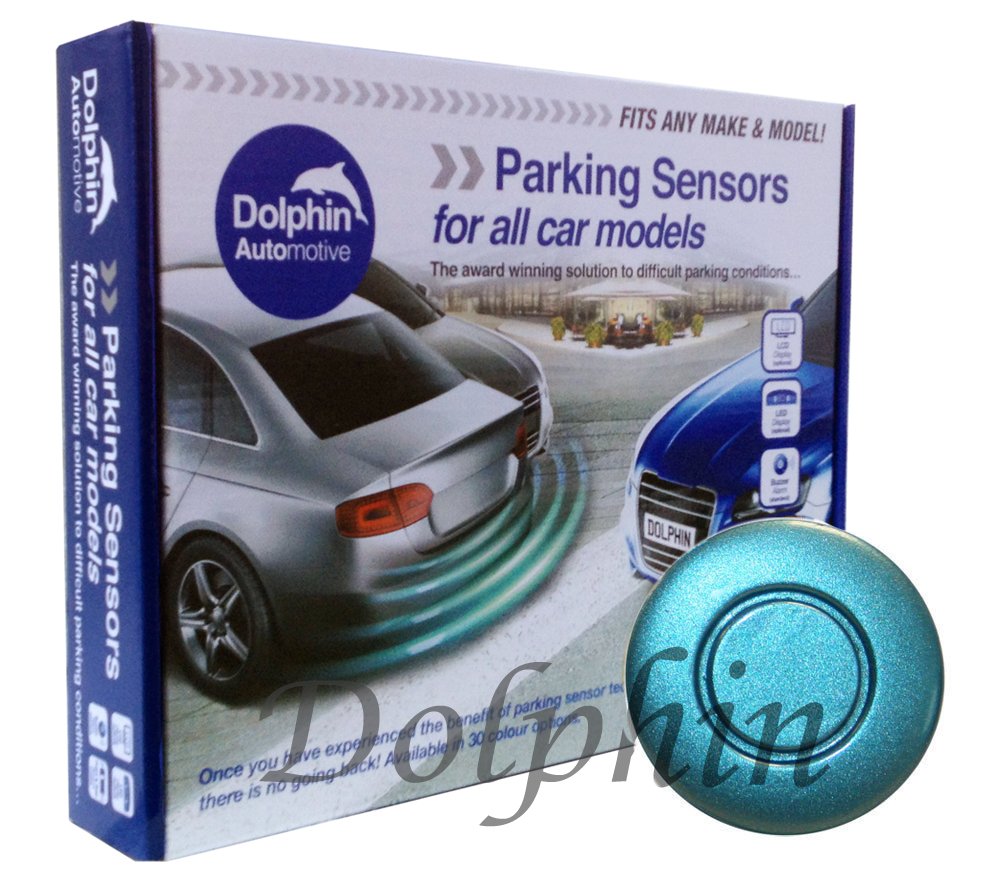 Dolphin Automotive DPS400 Reverse Parking Sensors Auto Express Award Winning 4 Ultrasonic Sensor Kit Audio System Matt & Gloss Black +30 More Colours (Light Blue)
