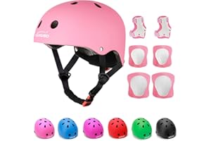 KAMUGO Kids Adjustable Helmet, with Sports Protective Gear Set Knee Elbow Wrist Pads for Toddler Age 2-8 Boys Girls, Bike Skateboard Hoverboard Scooter Rollerblading Helmet Set