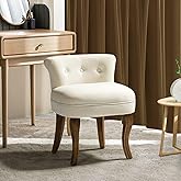 HULALA HOME Velvet Vanity Stool with Low Back, Modern Vanity Chair with Solid Wood Legs, Small Upholstered Makeup Chair Home 