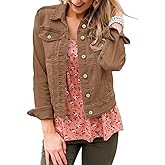 Vetinee Womens Stretch Button Down Long Sleeve Pockets Denim Jean Trucker Jacket