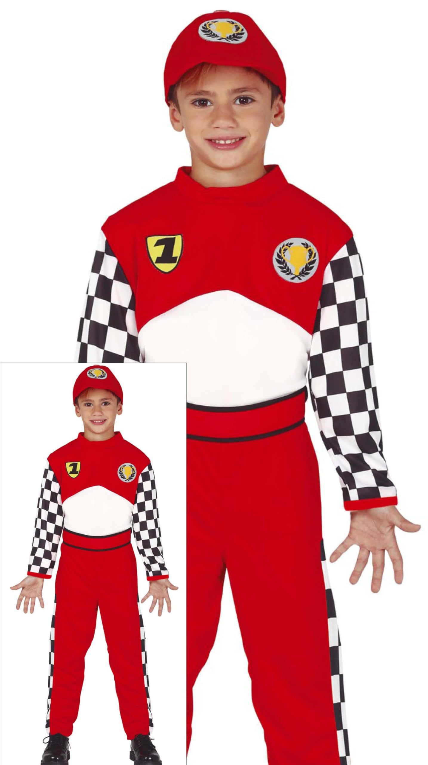 FIESTAS GUIRCA | Formula Driver Fancy Dress Costume Children (5-6 years) - Jumpsuit, Belt and Cap - Racing and Sports Costumes for Halloween and Fancy Dress Parties - Ideal for Kids - Red and White