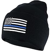 Armycrew Law Enforcement Support Thin Blue Flag Embroidered Cuff Beanie Hat