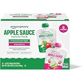 Amazon Grocery, Apple Sauce Pouches, Variety Pack of Unsweetened Apple and Strawberry, 3.2 Oz,12ct