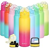 OLDLEY Insulated Water Bottle with Straw 20oz Stainless Steel Water Bottles with 3 lids Double-Wall Vacuum Thermal for Kids Adults School Sports,Yellow-Rose red