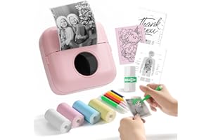 YUUCHORINGEE Portable Thermal Sticker Printer for iPhone - Picture, Photo, Label Print Pod Bluetooth Mini Printer, Inkless Mini Pocket Printer Machine with 5 Rolls Paper & 5 Marker Pens - Pink