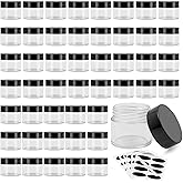 48 Pack Plastic Jars with Black Lids, Wide Mouth Plastic Jars Container, Round Clear Refillable Stackable Cosmetic Container 