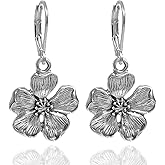 Flower Earrings for Women Dangling - Silver Vintage Floral Drop Earrings, Boho Chic Style, Hypoallergenic Leverback Drop Dangle Earring Trendy Cute Gifts