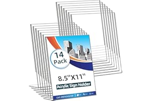 HRSDEIE 14 Pack Acrylic Sign Holder 8.5x11 Inches, Clear Tabletop Plastic Paper Display Stand, L-Shape Vertical Menu Holder Stand, Photo Picture Frame Flyer Display Stand for Restaurants, Store,Office Desktop