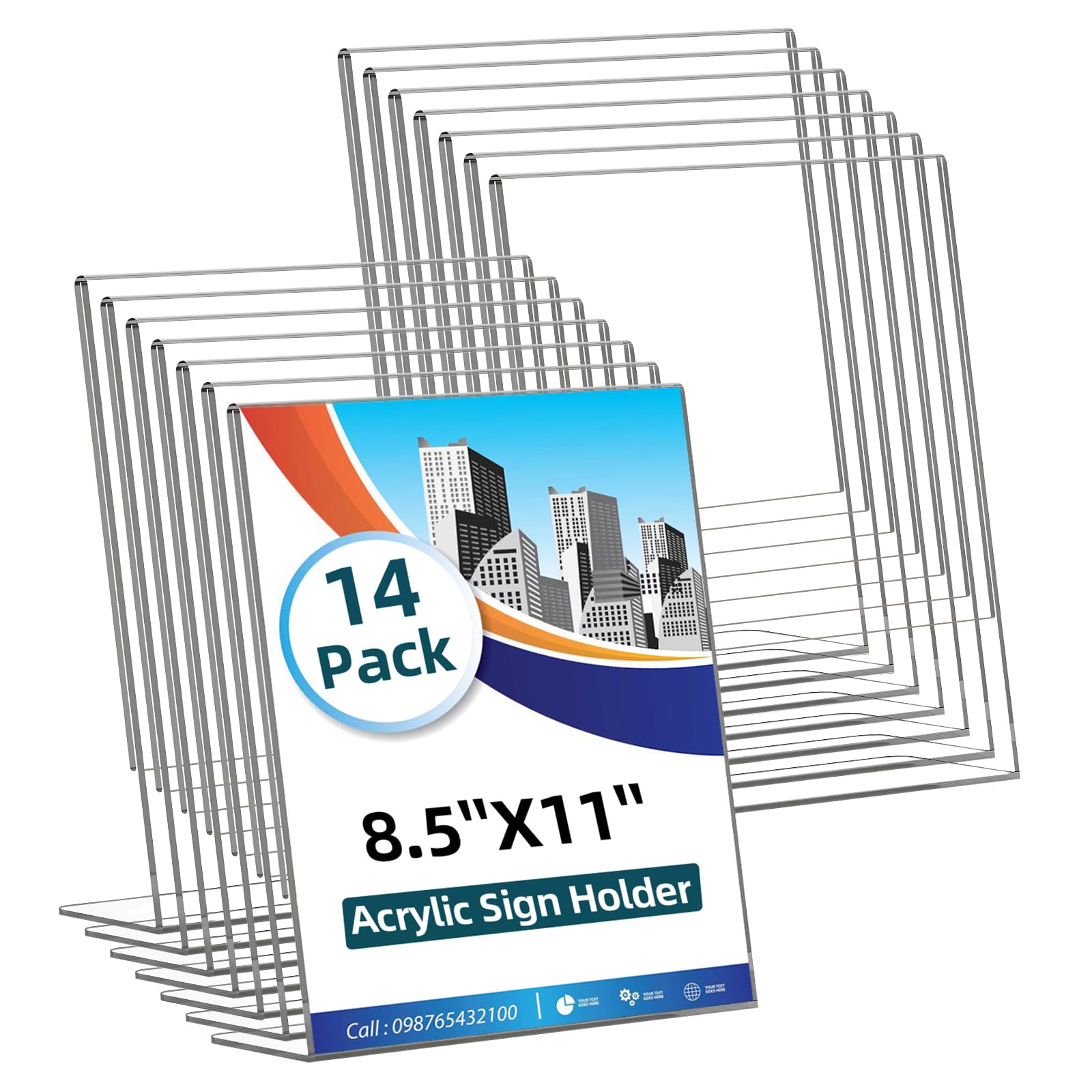 Photo 1 of 14 Pack Acrylic Sign Holder 8.5x11 Inches, Clear Tabletop Plastic Paper Display Stand, L-Shape Vertical Menu Holder Stand, Photo Picture Frame Flyer Display Stand for Restaurants, Store,Office Desktop