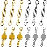 Phinus 12 Pcs Magnetic Necklace Clasps and Closures, Magnetic Clasps for Necklaces with Lobster Clasp, Gold and Silver Magnetic Jewelry Clasps for Necklaces Bracelet Making