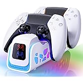 PS5 Controller Charger, 6 RGB LED Modes Ps5 Charging Station, 2-Hour Dual Fast Charging Dock Compatible with DualSense/Edge C