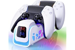 PS5 Controller Charger, 6 RGB LED Modes Ps5 Charging Station, 2-Hour Dual Fast Charging Dock Compatible with DualSense/Edge C