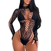 Lysvihart Womens Bodysuit Leopard Mesh Teddy Sheer Top Body Stockings Rave Outfits