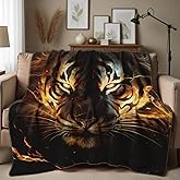 HUNXIAOJ Printed Bed Blanket Black and Gold Animal Throw Tiger Flannel Blankets Queen Size Blankets for Men Boy Bed Sofa Office Chair Blanket (49"x59")